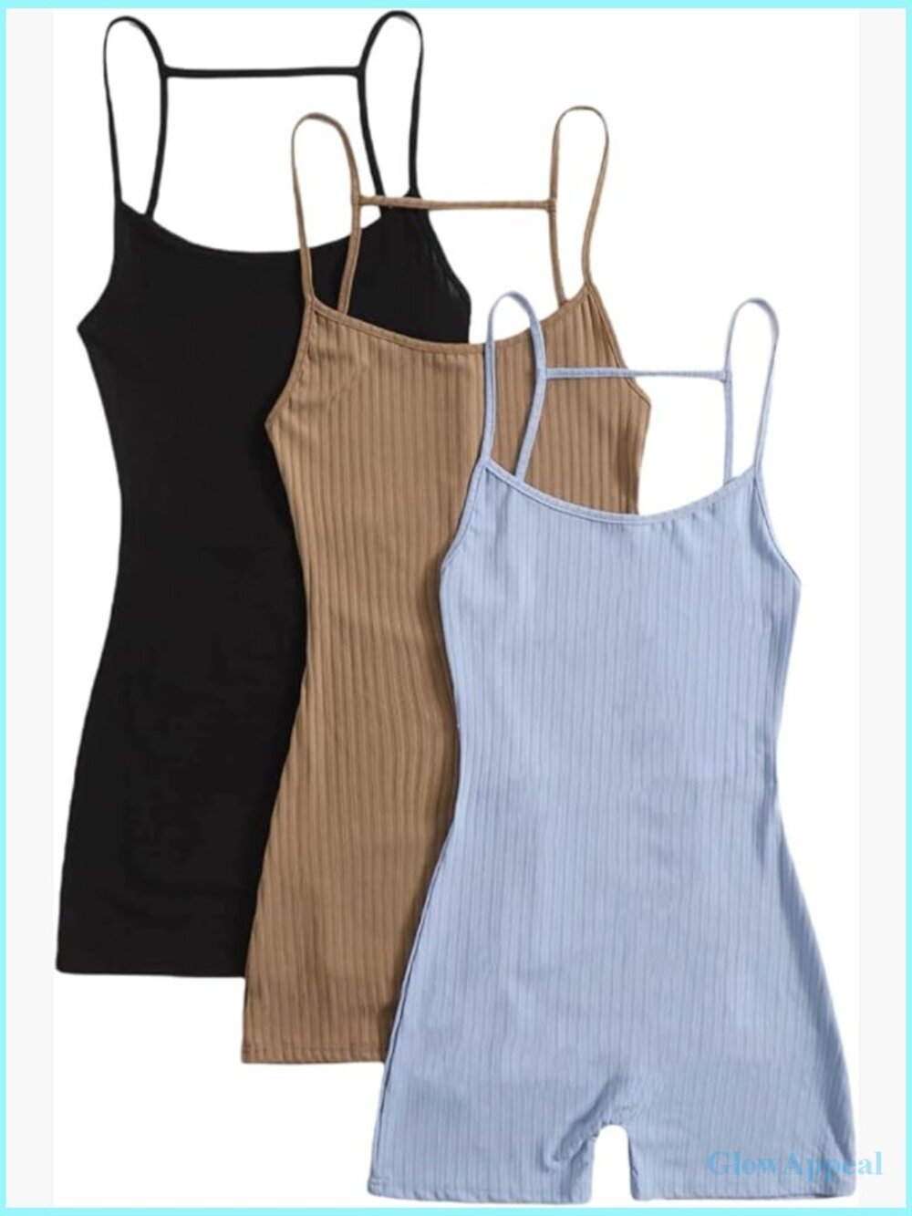 3 Piece Sleeveless Cami Romper Jumpsuit Shorts Workout Summer Outfit